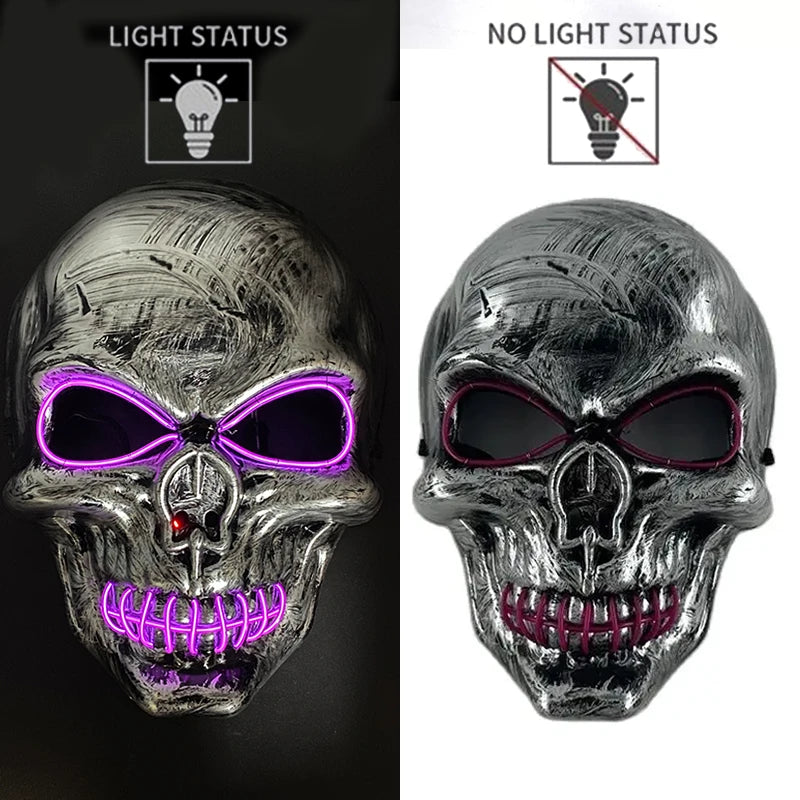 Evil Skull Mask Halloween Carnival Masquerade Haunted House Scary Decoration Cosplay Skeleton Scary Theme Party Light Up Mask
