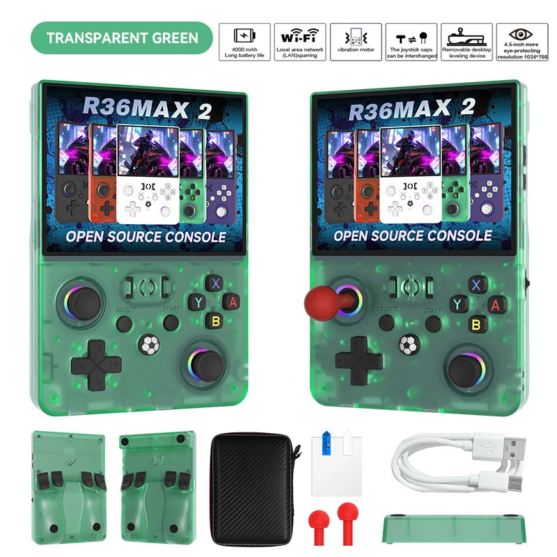 New R36 Max2 Retro Handheld Game Console Linux System 4.5 Inch IPS Screen 64G/128G Portable Pocket Player Built-in 18000+ Games