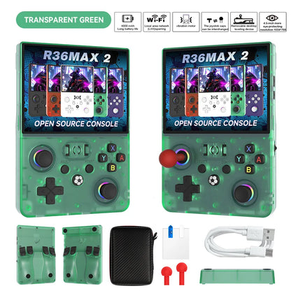 New R36 Max2 Retro Handheld Game Console Linux System 4.5 Inch IPS Screen 64G/128G Portable Pocket Player Built-in 18000+ Games