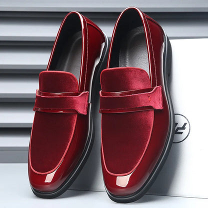 Men's Dress Shoes Luxury Patent Leather Red Wedding Shoes Men Formal Shoes Classic Slip on Loafers Red Business Leather Footwear