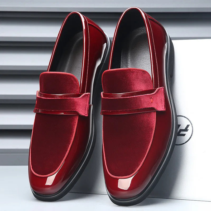Men's Dress Shoes Luxury Patent Leather Red Wedding Shoes Men Formal Shoes Classic Slip on Loafers Red Business Leather Footwear