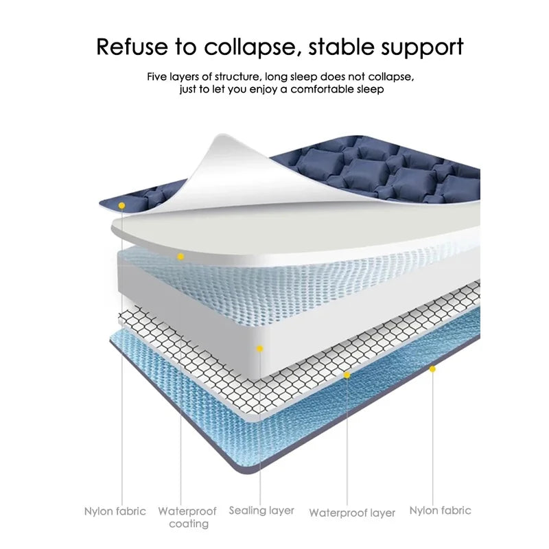 Outdoor Camping Sleeping Pad Folding Sleep Mat Beach Inflat Mattress with Pillows Ultralight Air Mat Travel Hiking New