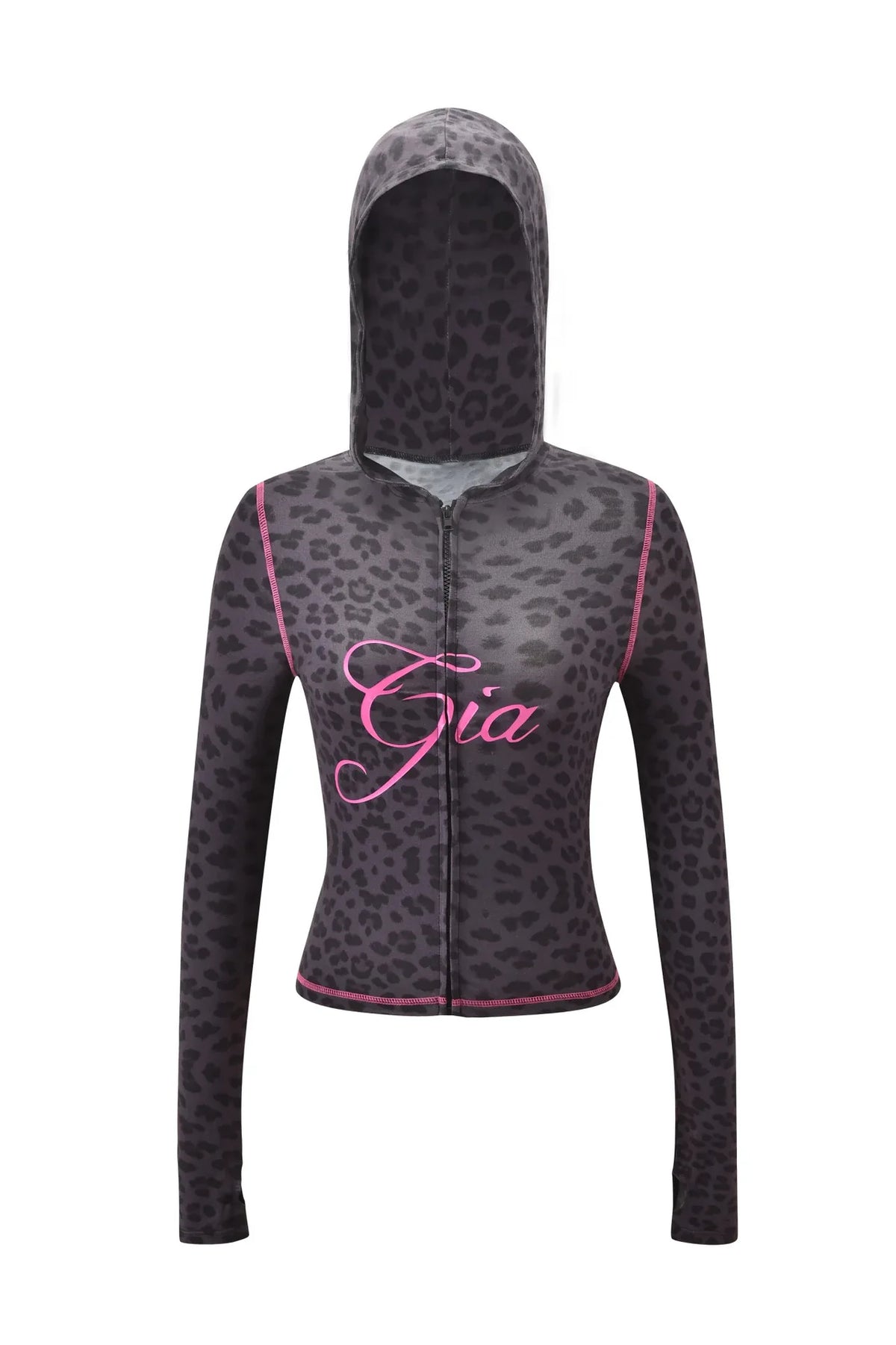 Gia Straight Shoulder Slim Letter Print Slim Hooded Zipper Short Jacket Sports Casual Pants Set
