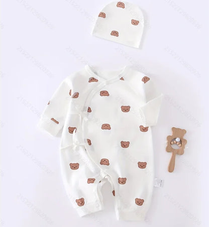All Seasons Cute Infant Newborn Baby Romper Baby Boy Girl Cartoon Bear Cotton Jumpsuit with Hat