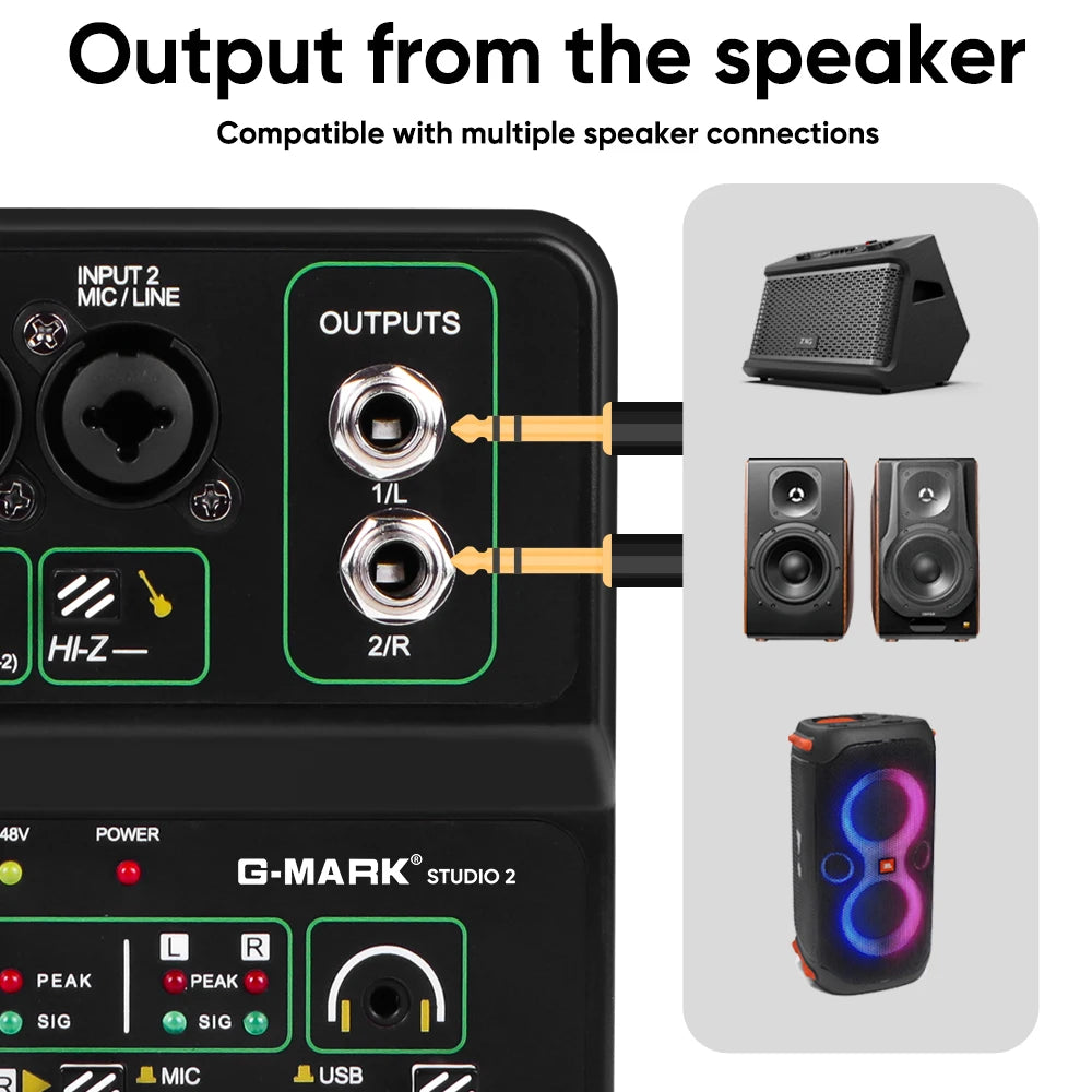 G-MARK Studio 2 Mini 2-Channel Audio Mixer with 48V Phantom Power 32-bit 96kHz Sound Interface for Recording Podcasting Live Streaming And DJ Parties