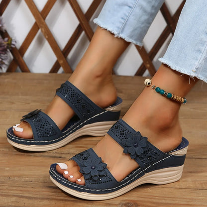 Women's Pull-On Wedge Sandals | PU Upper, Rubber Outsole | Casual Warm-Weather Wear