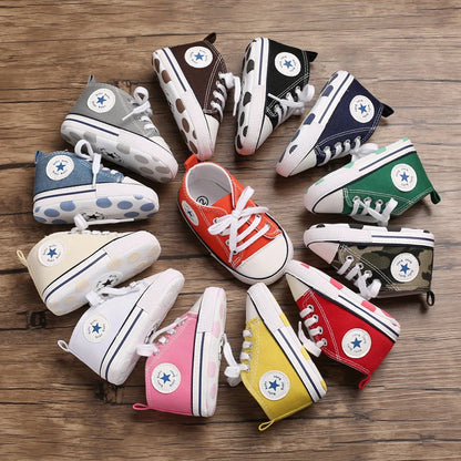 0-18M Baby Canvas Shoes Men and Women Multicolour Classic Baby Casual Shoes Anti-slip Soft Sole First Pair Toddler Infant Shoes