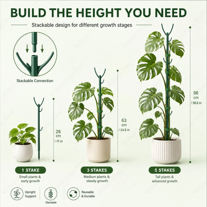 Climbing Plant Support Stakes Stackable Tall Poles with Ties Durable Plant Stem Holder for Indoor Outdoor Balcony Gardening