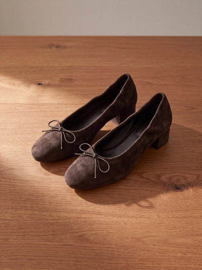Genuine Leather Pumps Women Bowknot Low Heels Elegant Chunky Heel Office Ladies Dress Shoes Comfortable Slip On Smart Shoes 2026
