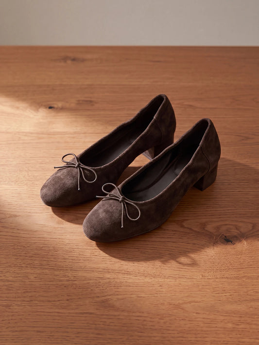 Genuine Leather Pumps Women Bowknot Low Heels Elegant Chunky Heel Office Ladies Dress Shoes Comfortable Slip On Smart Shoes 2026