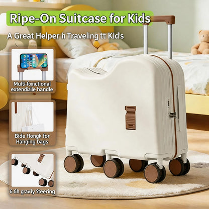 2026 New Kids Ride-On Luggage, Boys & Girls Mini Student 20 Inch Password Rolling Travel Suitcase