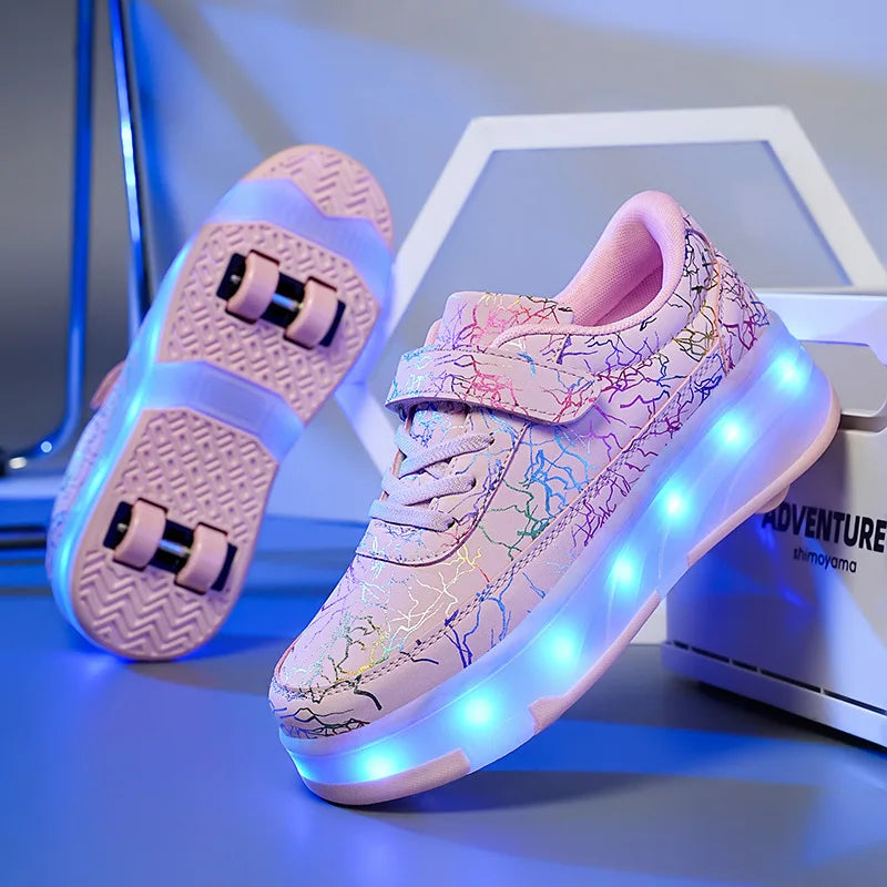 Children Roller Skates Shoes Boy Girl with 4 Wheels Kid Student LED Light Sneaker Running Adult Casual Sport Walking Shoes 27-40