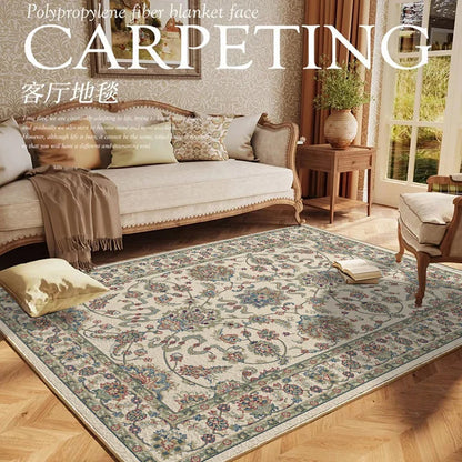 VIKAMA Retro Persian Living Room Carpet Non-slip and Easy-to-Clean Sofa Cushion Dining Room Bedroom Carpet Home Decoration