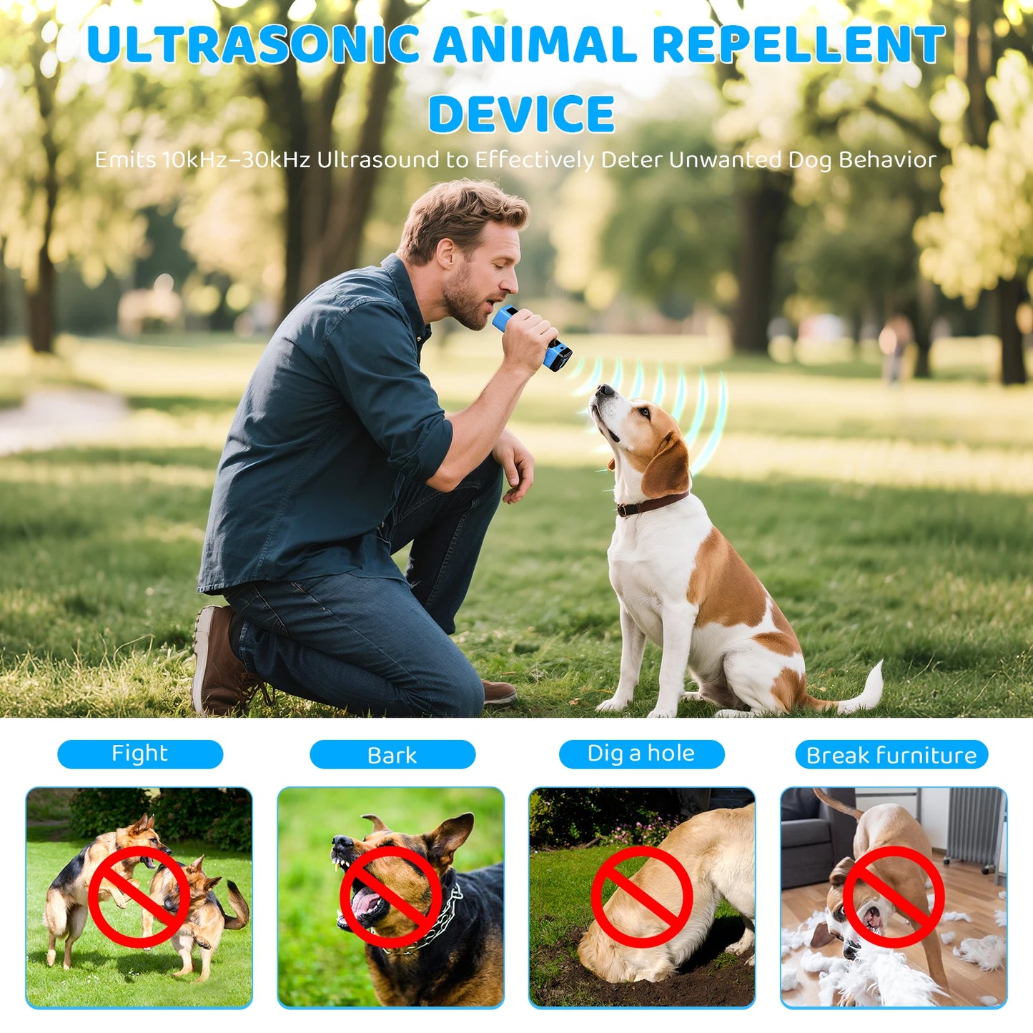 Ultrasonic Dog Barking Deterrent Device Rechargeable 5 Levels Pet Training Anti Barking Control Stop Barking up to 30FT