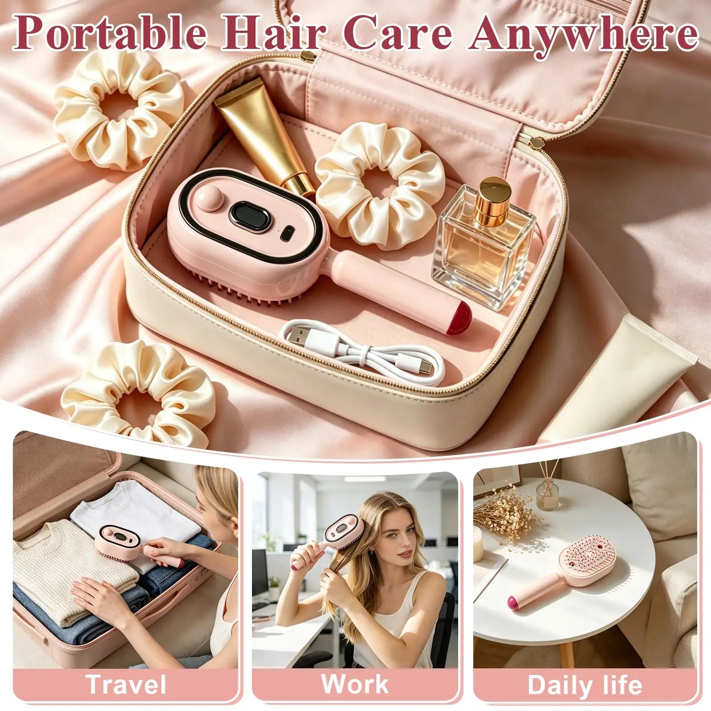 Electric Spray Hair Straightener Comb Electric Steaming Air Cushion Massage Hair Brush Rechargeable Detangling Steam Brush