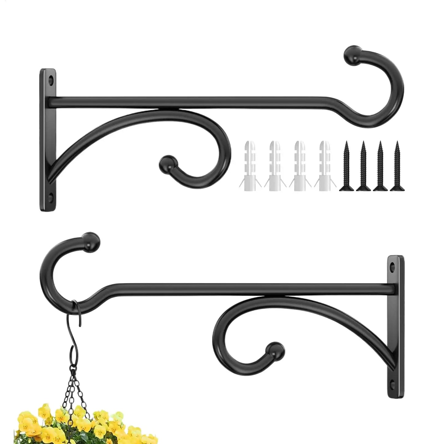 Wall-Mounted Hook Flower Pot Holder 2pcs Outdoor Hanging Plant Stand Planter Hanger Iron Flowerpot Garden Decoration