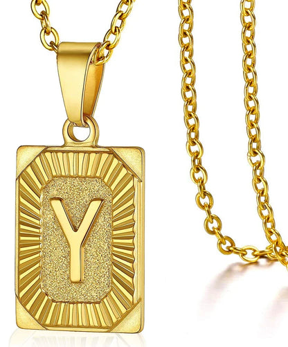 Initial Pendant Necklace for Women Simple Stainless Steel Cuba Link Charm Letter Square Necklace Men Jewelry Couple Gift