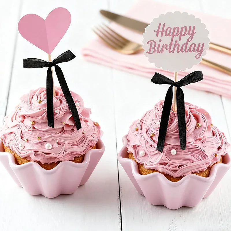20/30Pcs Bow Cake for Cake Black Red Pink Ribbon Cake Bow Topper Decoration Birthday Decoration Party Supplies Bow Cake Toppers