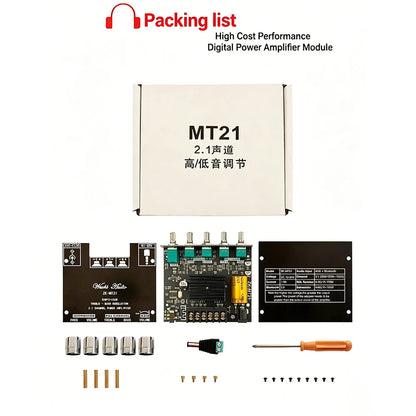 MT21 2.1 Channel Bluetooth 5.0 Audio Amplifier Board 100W Subwoofer 50W*2 L/R Stereo Amp Module Bass Treble Control AUX Input DC12-24V for Home Speaker DIY