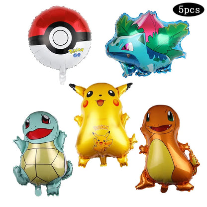 1set Cartoon Pokemon Pikachu Theme Foil Balloons Set Red Black Latex Balloon Kids Birthday Baby Shower Party Decora Supplies