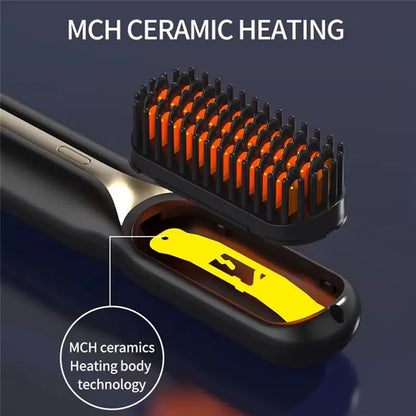 Electric Hot Comb Hair Straightener - Fast Heating, Portable, Anti-Scald, Ideal For Travel, Beard & Hair Styling
