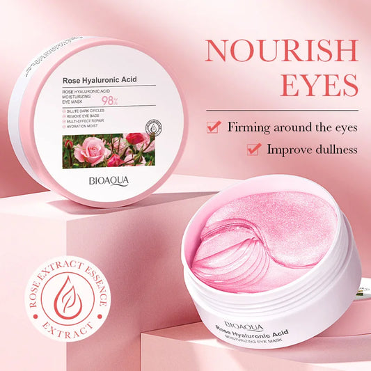 60pcs BIOAQUA Rose Hyaluronic Acid Eye Mask Anti Wrinkle Dark Circles Eye Bags Moisturizing Firming Eye Patches Skin Care