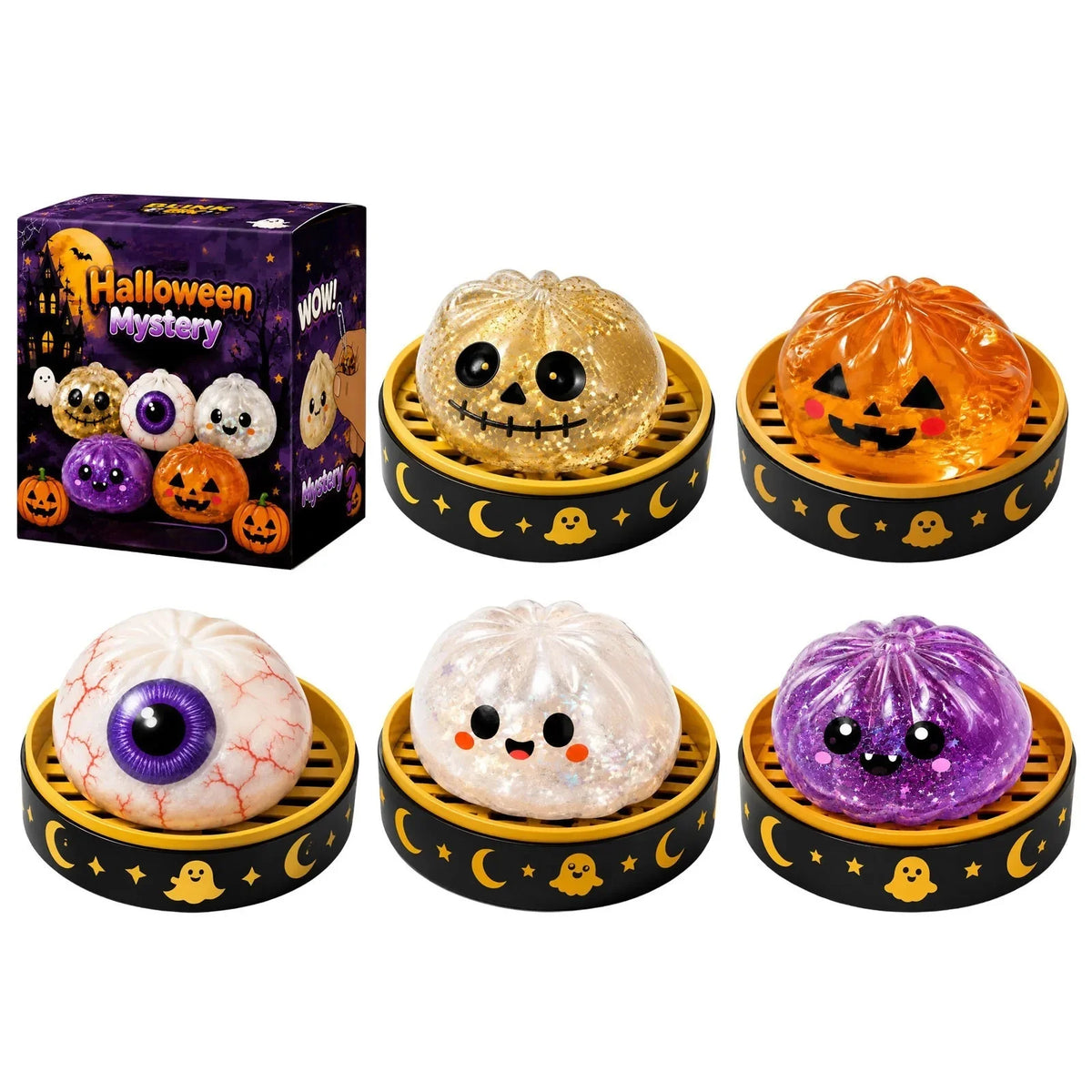 5.5cm/10cm Halloween Ghost Dumpling Pressure Squishies Slow Rising Stress Relief Fidget Toy for Kids Adults Anti-Anxiety Gift