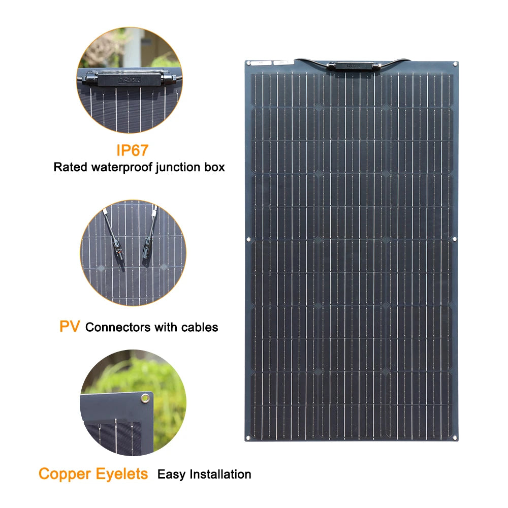 Solar Panels 100W 200W 300W 400W Solar Panel Kit or 18V Flexible Mono Photovoltaic Solar Plate Power 12V 24V Camping Car