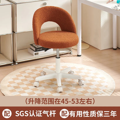 Simple Light Luxury Computer Chair Girls' Bedroom Makeup Stool Lamb Fleece Backrest Seat Lifting And Rotating Modern Furniture