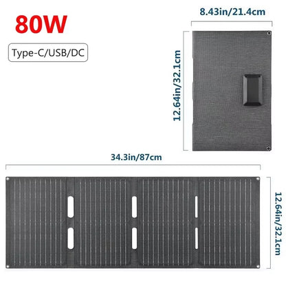 60W Foldable Solar Panel 3-Fold USB Type-C Folding Bag Power Charger For Phone Outdoor Hiking Camping Mobile Power Supplies