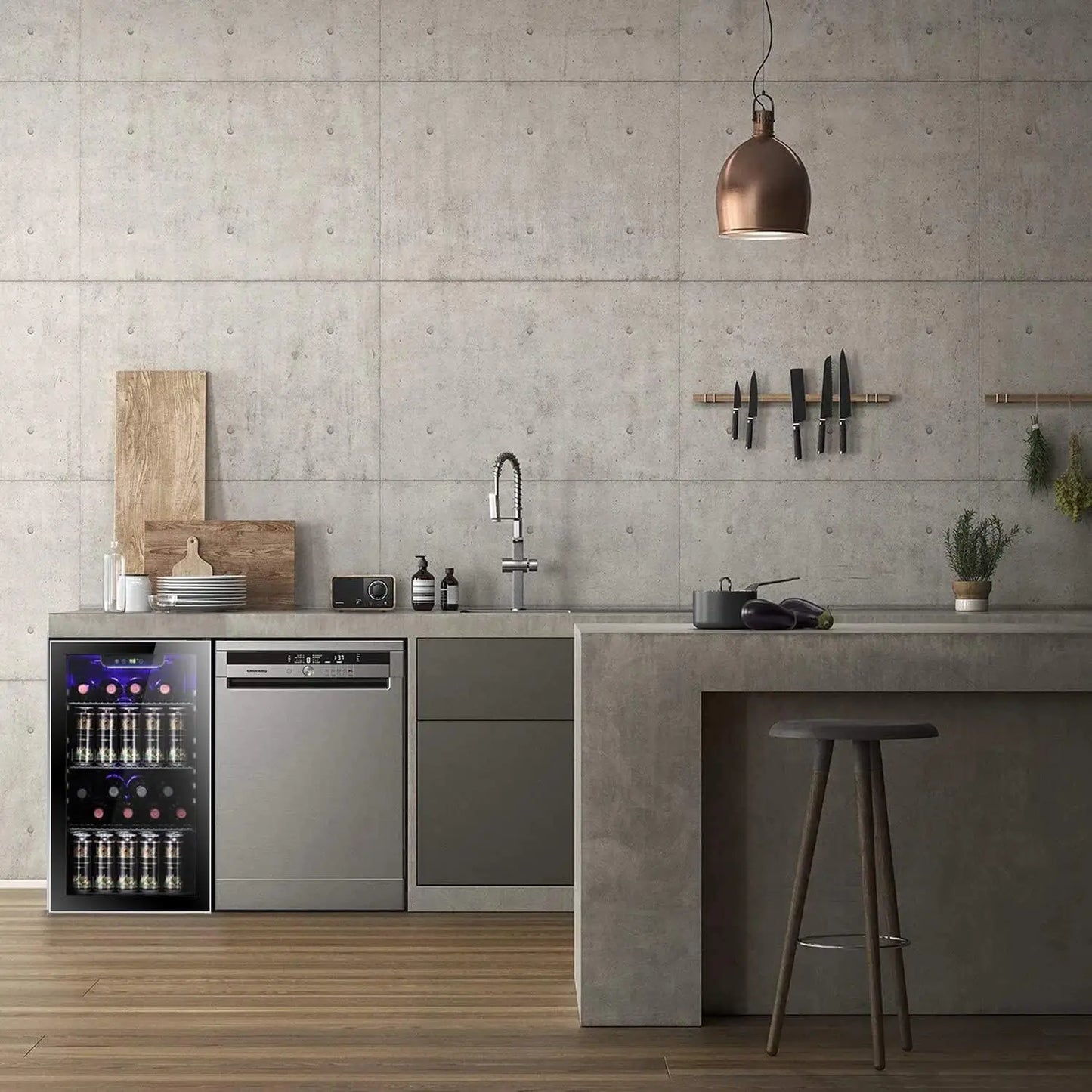 26 Bottle 130 Can Wine & Beverage Cooler, Clear Glass Door, Quiet Digital Temp Control, Home Office Bar, 3.2cu.ft, Customized