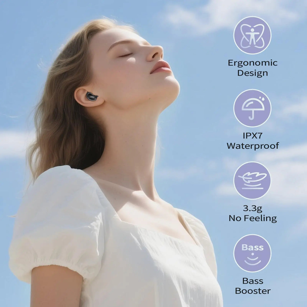 D20 Mini Sleep Earbuds for Side Sleepers | ANC Bluetooth 5.4 48H Battery IP7 Waterproof Hi-Fi Bass ENC Mic.