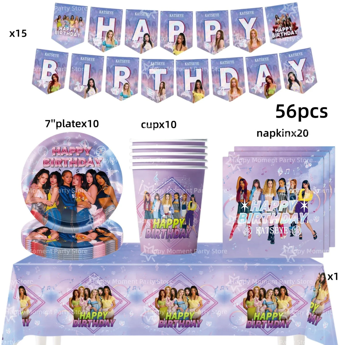 Kpop Katseye Party Decoration Tableware Tablecloth Cup Plate Napkin Sticker Bags Balloons Baby Shower Kpop Party Favors Supplies
