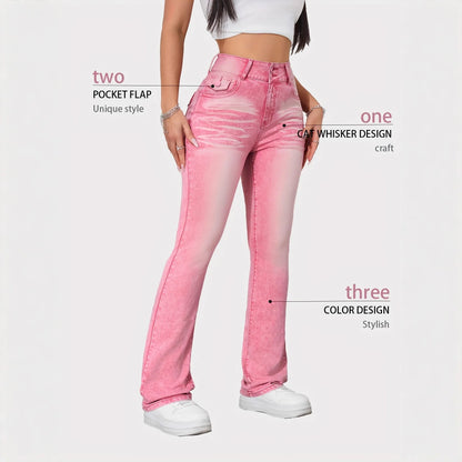 Slim Fit High Elasticity Colorful Candy Straight Leg Jeans Women's Pink Denim Pants Purple Pattern Long High Waist Jeans