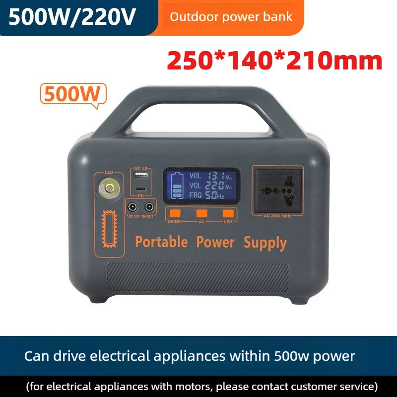 Portable Upgrade 500W 220V 461WH LiFePO4 Power Bank for Solar Charging Emergency Lighting Power Station with Camp Solar Panel