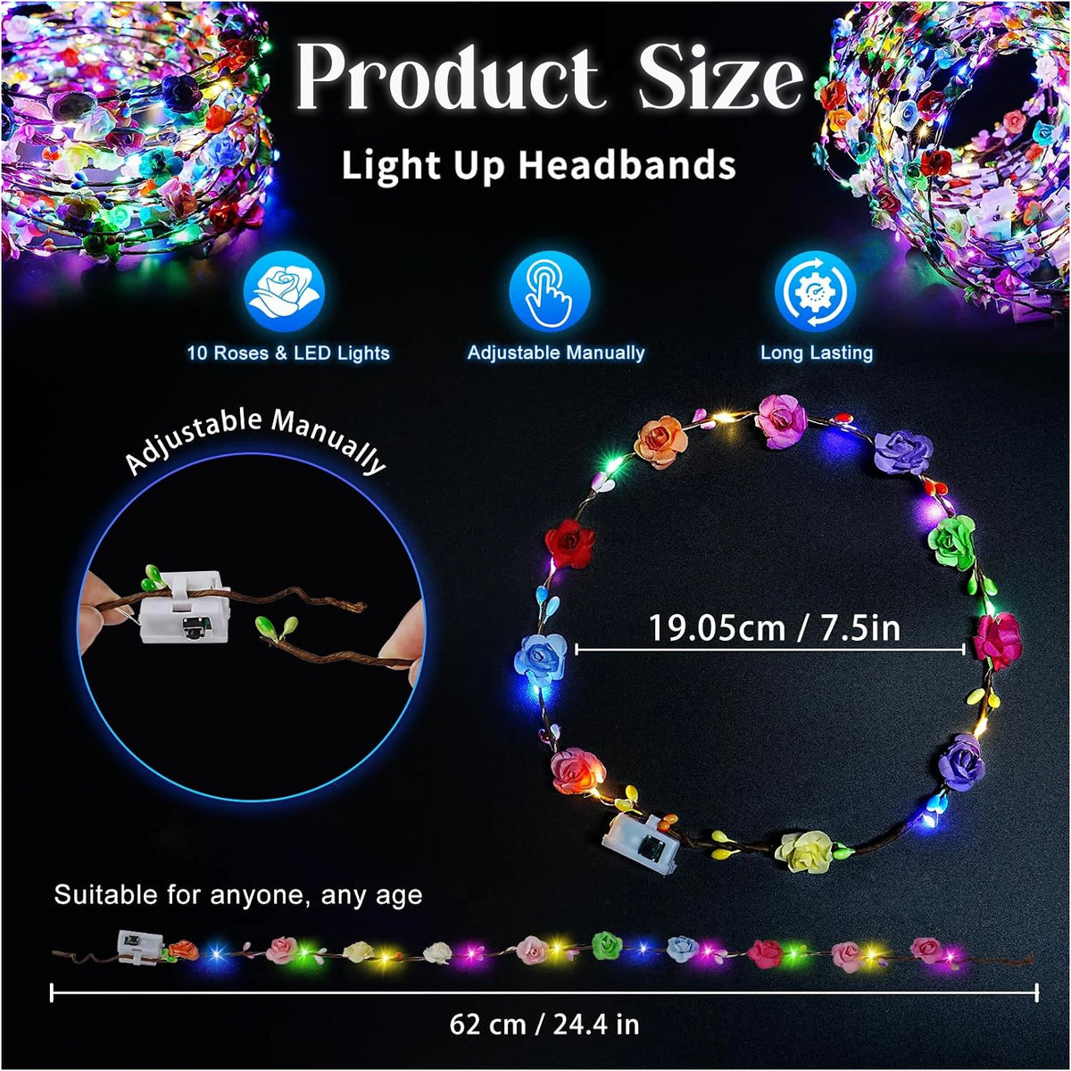 10-100Pcs LED Flower Headbands Glowing Garland Light Up Headbands Glow in the Dark Headband Wedding Beach Party Birthday Supplie