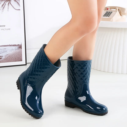 Fashionable and Minimalist Style Drawstring and Tight Mouth Waterproof and Anti-Slip Outdoor Work Women's Rain Boots