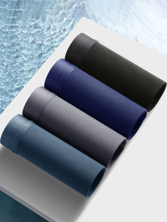 4 PCS Men's Underwear Soft Comfortable Boxers Shorts Antibacterial Cool Breathable Ice Silk 4 Colors SmoothVentilate Fashion