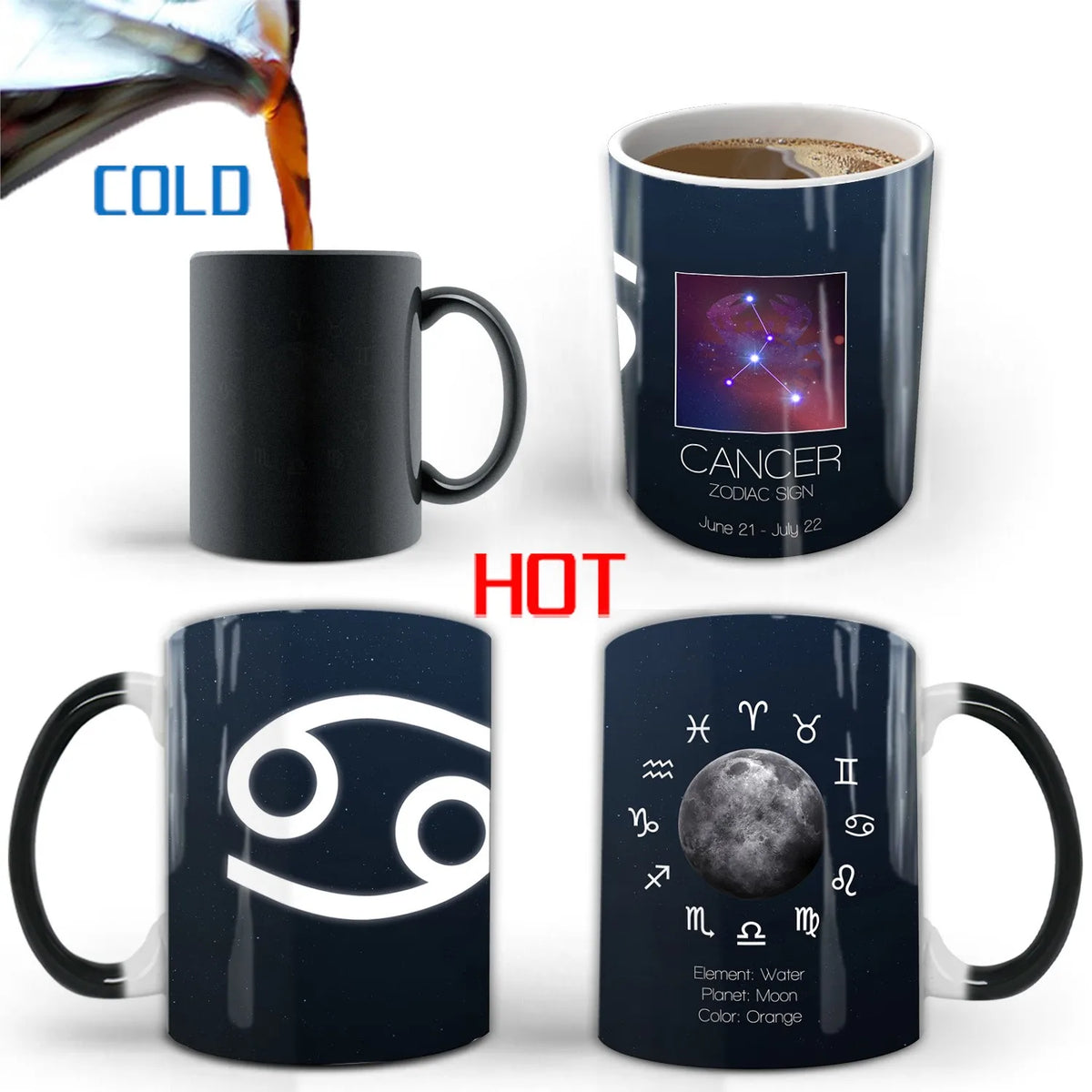 Creative Constellation Changing Color Cup Water Transfer magic Coffee Mug  friends birthday gift cup