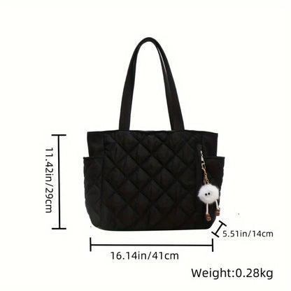 Women's Black & Beige Rhombus Quilted tote bag, Large Capacity Handbag shoulder bag with Quilted Purse for Travel Everyday Use
