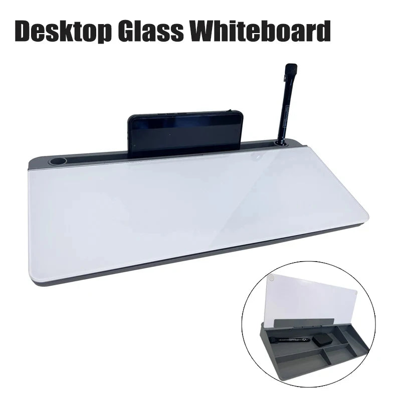 Glass Desk Whiteboard With Storage Plastic Memo Keyboard Stand Tempered Household Message Board Home Office Blackboard
