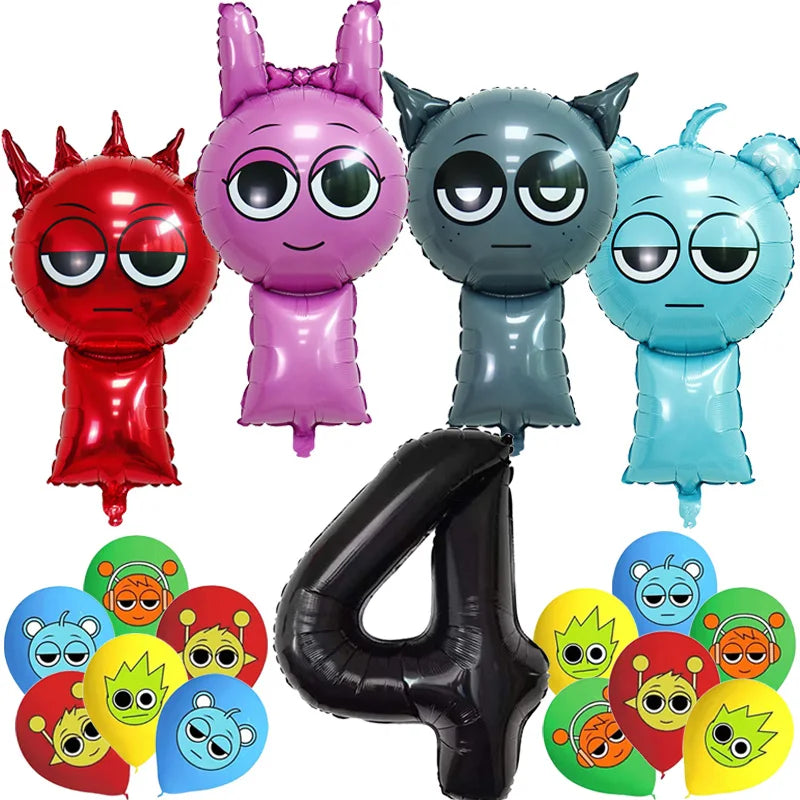 Sprunki Birthday Party Decoration Incredibox Latex Aluminum Foil Balloon For Kids Event Supplies Banner Disposable Tableware