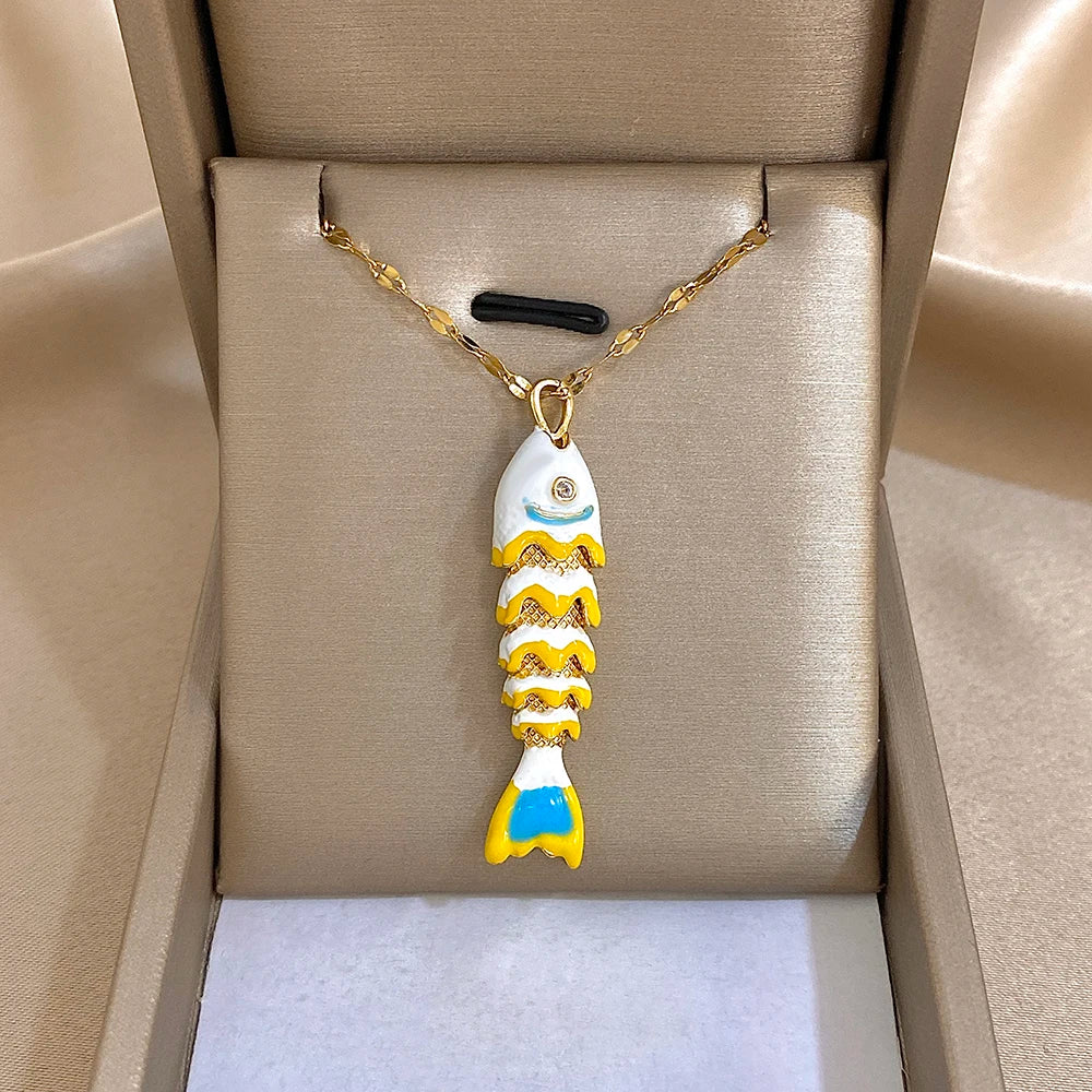 18K Gold Plated Stainless Steel Fish Pendant Necklace for Women
