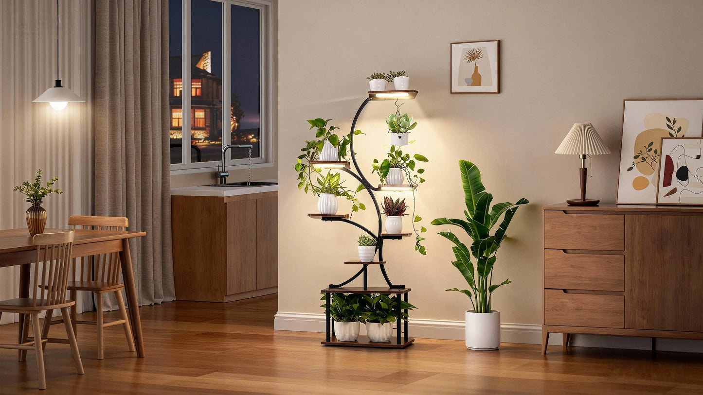 8-Tier Indoor Plant Stand with Grow Lights Multi-Functional Flower Rack for Multiple Plants 2-Tier Metal Stand Irregular Design for Patio Living Room Study Bedroom Gift for Plant Lovers