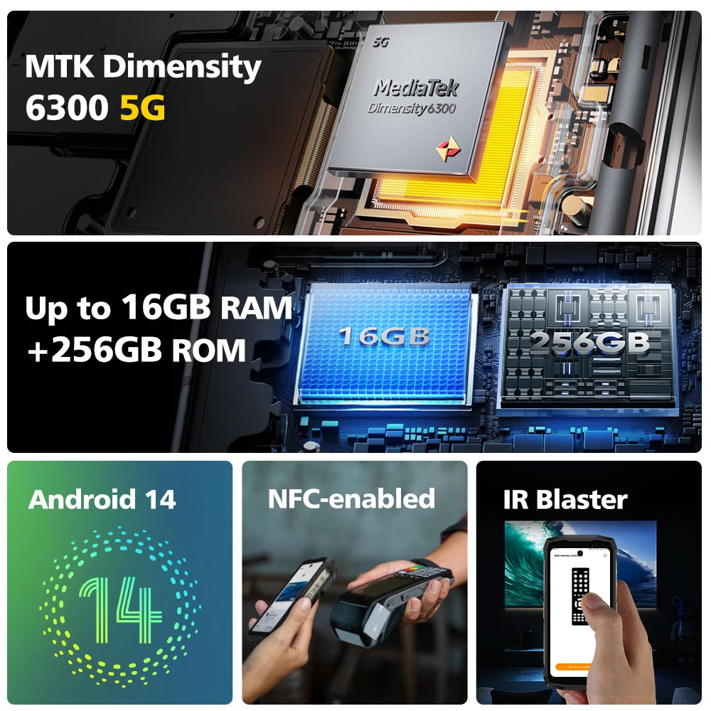Ulefone Armor Mini 20 Pro 5G 4.7' Rugged Phone 64MP Night Camera 6200mAh Smartphone LED Light 16+256GB Android 14 Mobile Phone