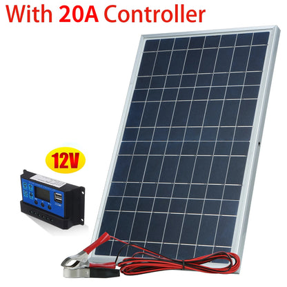 20W 12V Polycrystalline Solar Panel Kit Complete Portable Outdoor Rechargeable Solar Generator Cell Home Power System