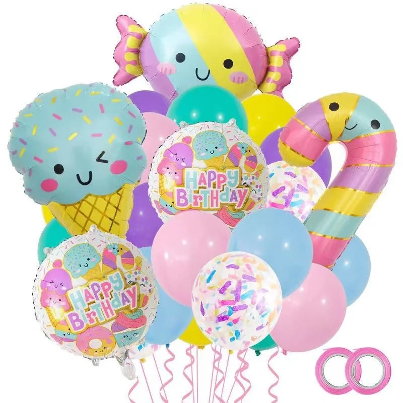 23pcs Summer Cute Ice Cream Candy Ice Cream Aluminum Film Balloon Children's Birthday Party Decoration