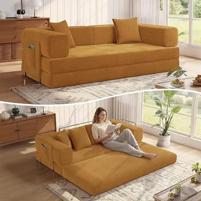MoonSpeak 78.8''Sleeper Couch Bed for Livingroom,Convertible Modular Sofa with Armrest Pillow,Modular Foldable Corduroy Couches