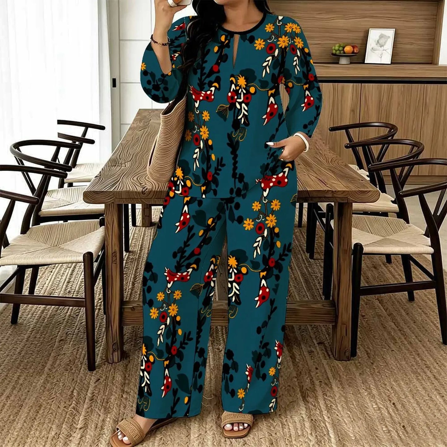 Women Spring/summer Fashion Print Two Piece Set  Exercise Round Neck T-shirt Casual Vacation Sweatpants