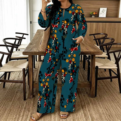 Women Spring/summer Fashion Print Two Piece Set  Exercise Round Neck T-shirt Casual Vacation Sweatpants